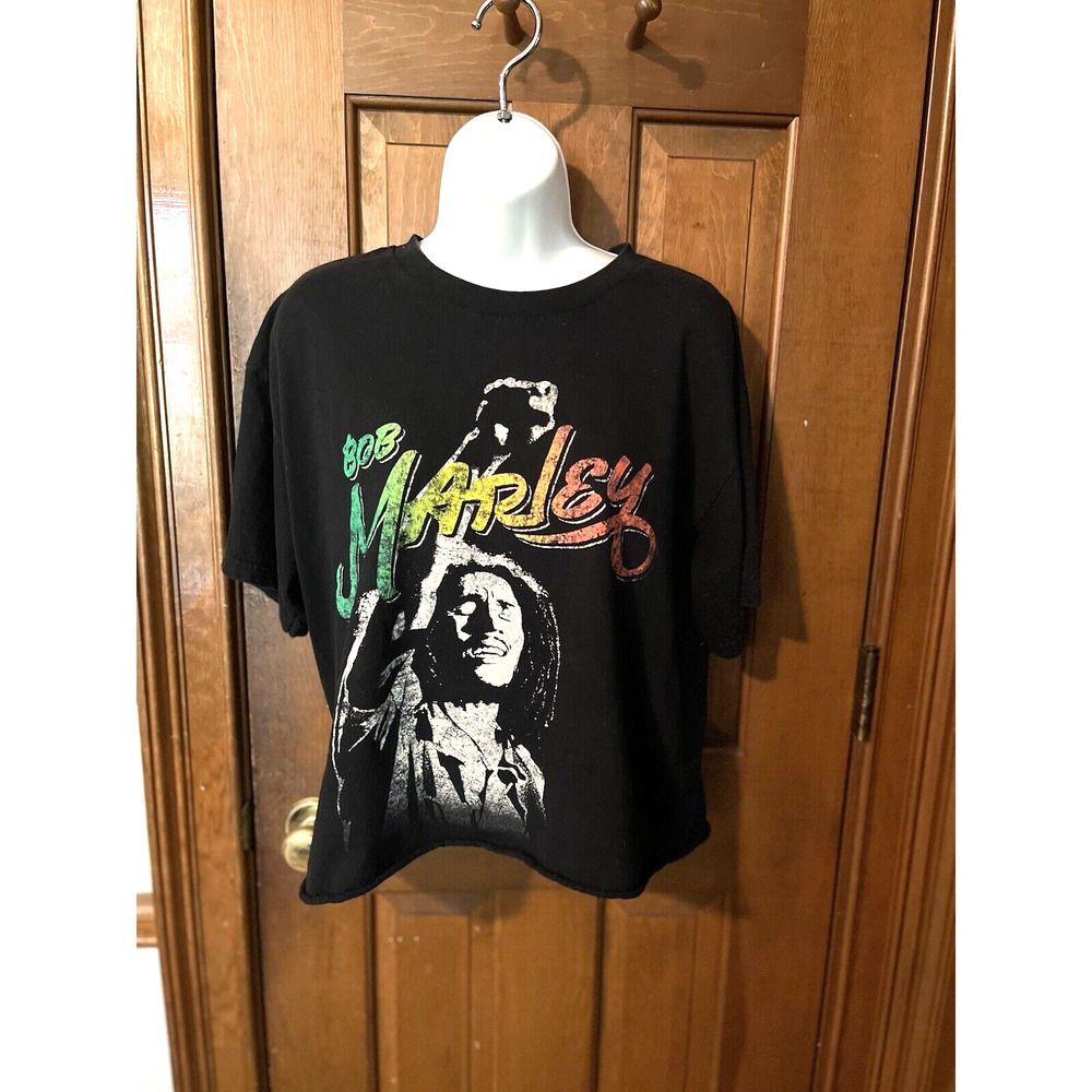 Zion Rootswear Bob Marley Crop Graphic Tee Shirt – Women's Large Black Reggae